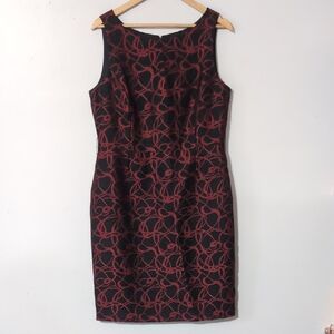 Antonio Melani Elegant Black and Red Sleeveless Pencil Dress